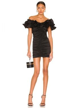 Lovers + Friends Off-Shoulder Ruffle Ruched Mini Dress Black Size Small